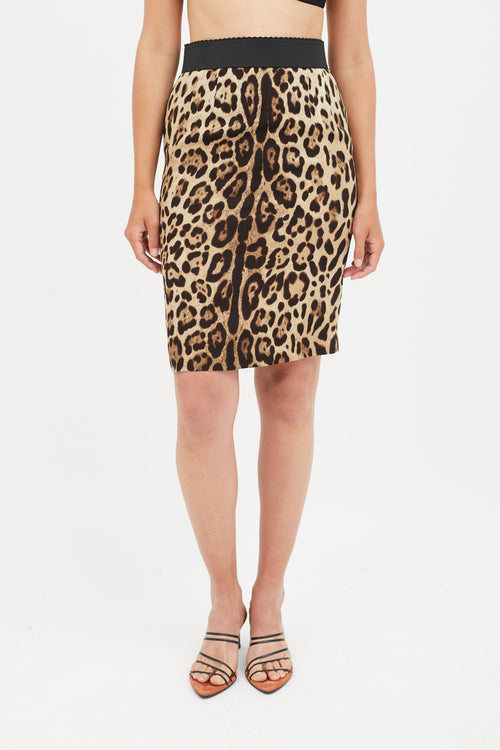 Dolce & Gabbana Brown Print Elasticized Silk Skirt