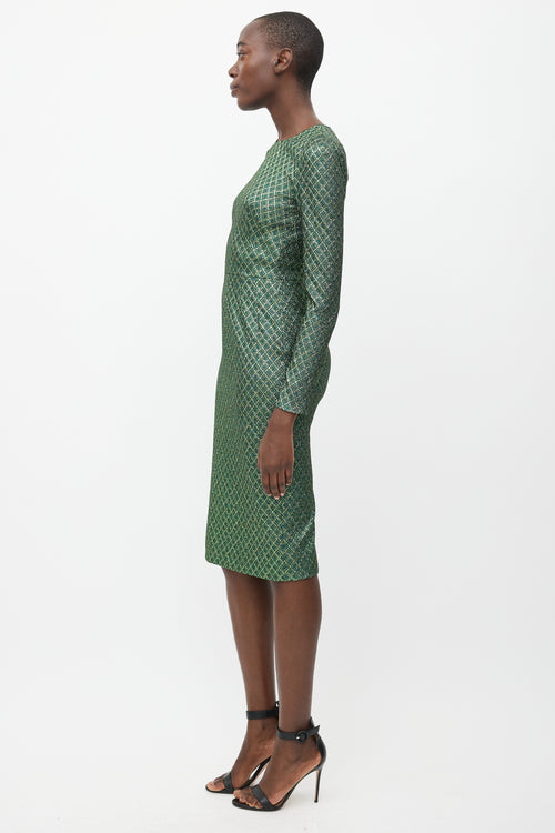 Dolce & Gabbana Green & Gold Metallic Long Sleeve Dress
