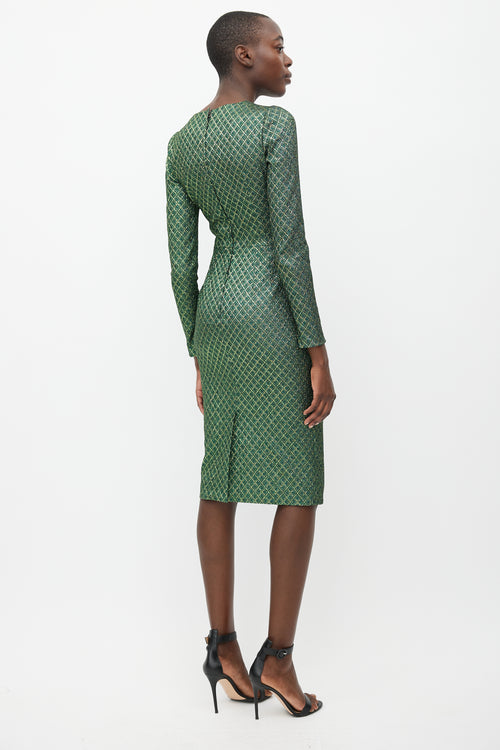 Dolce & Gabbana Green & Gold Metallic Long Sleeve Dress