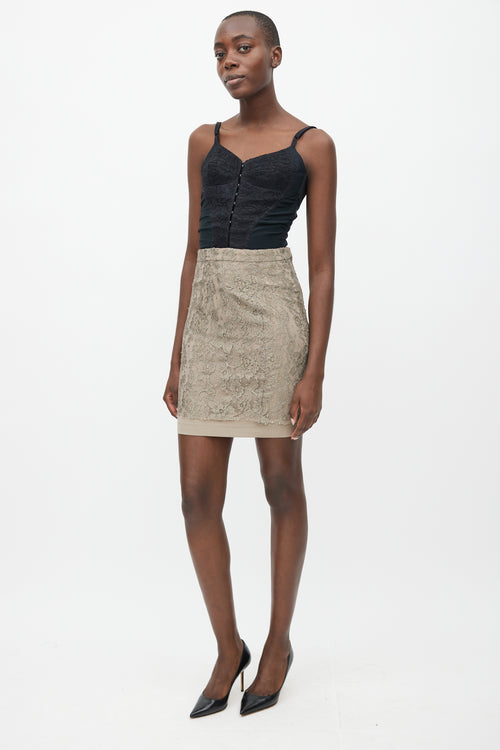 Dolce & Gabbana Khaki Green Lace Pencil Skirt