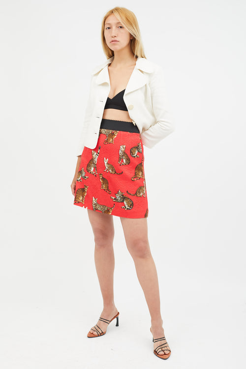Dolce & Gabbana Red & Multicolour Jacquard Print Skirt