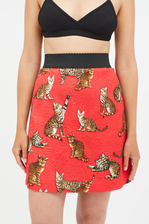 Dolce & Gabbana Red & Multicolour Jacquard Print Skirt