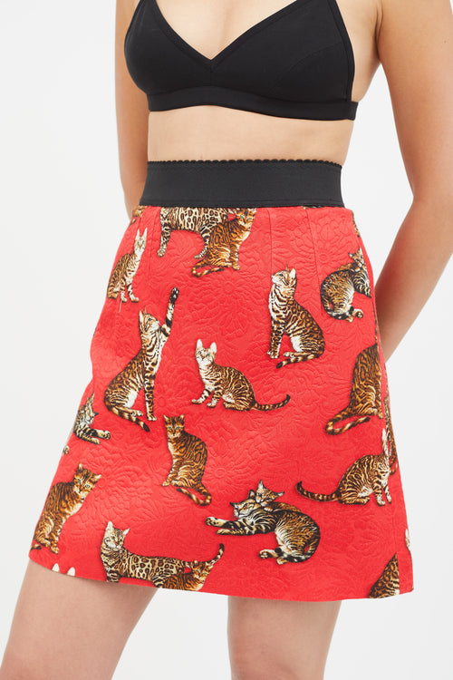 Dolce & Gabbana Red & Multicolour Jacquard Print Skirt