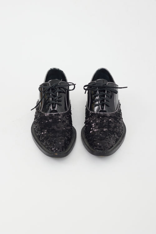 Dolce & Gabbana Black Patent Leather & Sequins Oxford