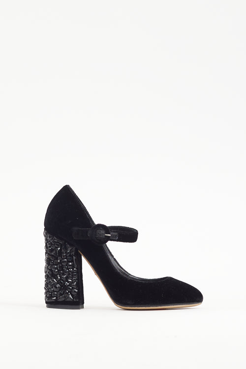 Dolce & Gabbana Black Velvet Crystal Embellished Mary Jane Heel