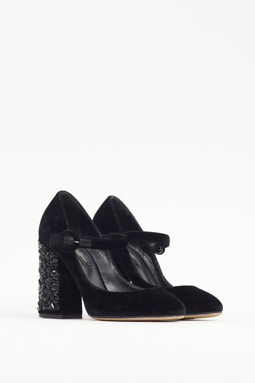 Dolce & Gabbana Black Velvet Crystal Embellished Mary Jane Heel