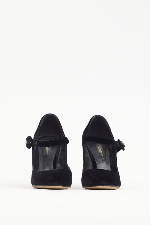 Dolce & Gabbana Black Velvet Crystal Embellished Mary Jane Heel