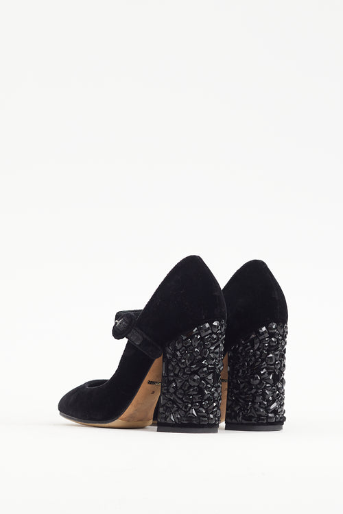 Dolce & Gabbana Black Velvet Crystal Embellished Mary Jane Heel