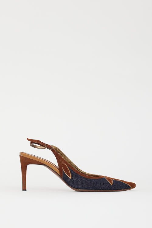 Dolce & Gabbana Blue Denim & Brown Suede Slingback Pump