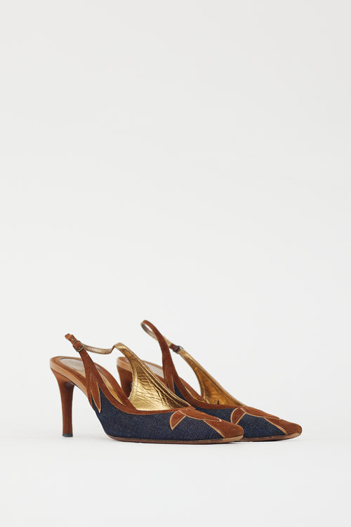 Dolce & Gabbana Blue Denim & Brown Suede Slingback Pump