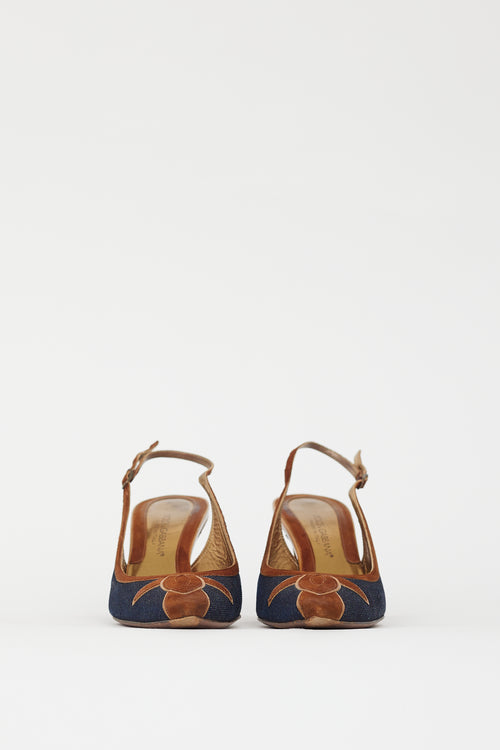 Dolce & Gabbana Blue Denim & Brown Suede Slingback Pump