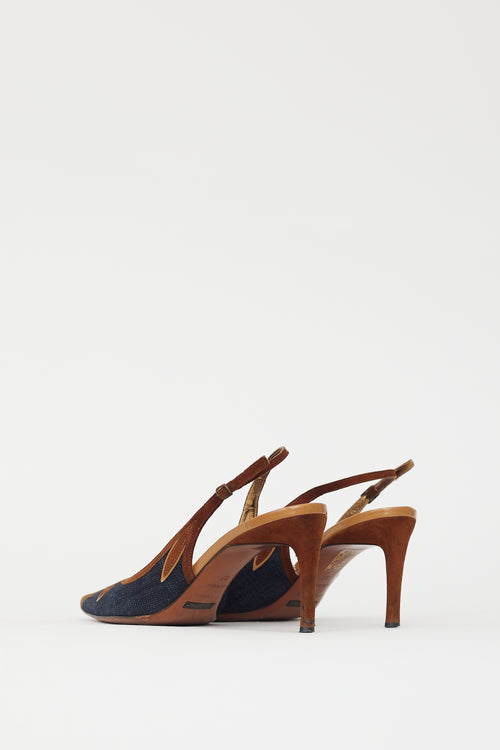 Dolce & Gabbana Blue Denim & Brown Suede Slingback Pump