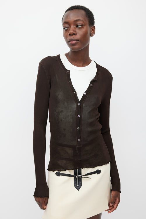 Dolce & Gabbana Brown Semi Sheer Henley Top