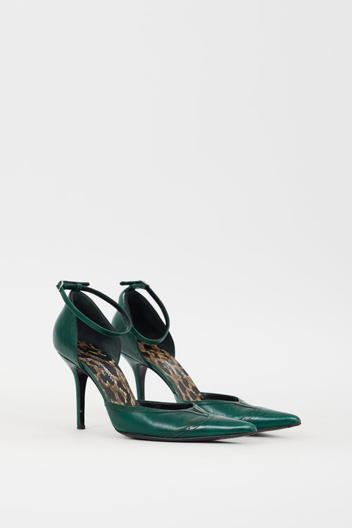 Dolce & Gabbana Green Leather Pointed Toe D'Orsay Pump