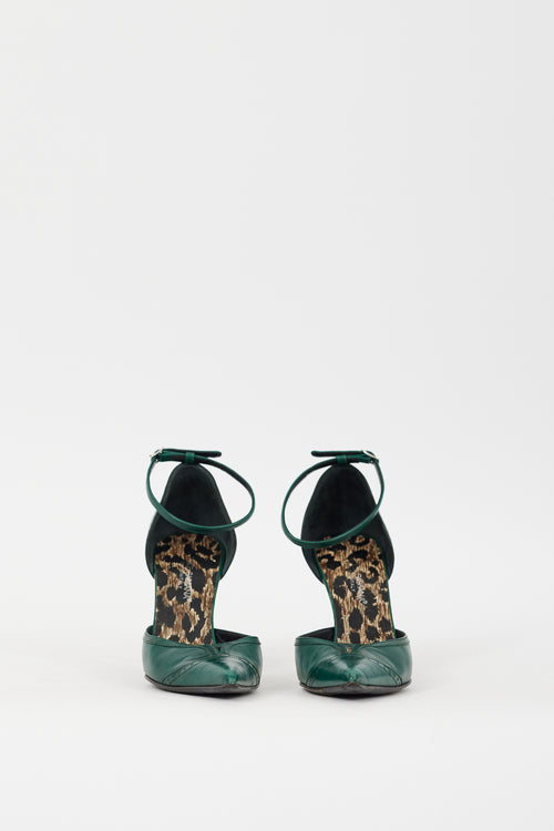 Dolce & Gabbana Green Leather Pointed Toe D'Orsay Pump
