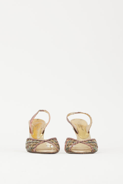Dolce & Gabbana Pink & Green Textured Leather Latticed Heel