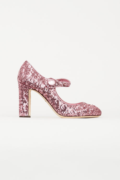 Dolce & Gabbana Pink Sequin Vally Mary Jane Heel