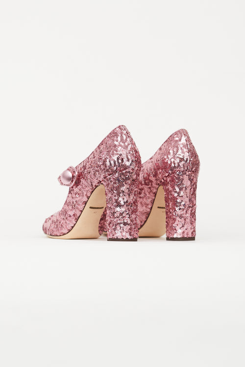 Dolce & Gabbana Pink Sequin Vally Mary Jane Heel