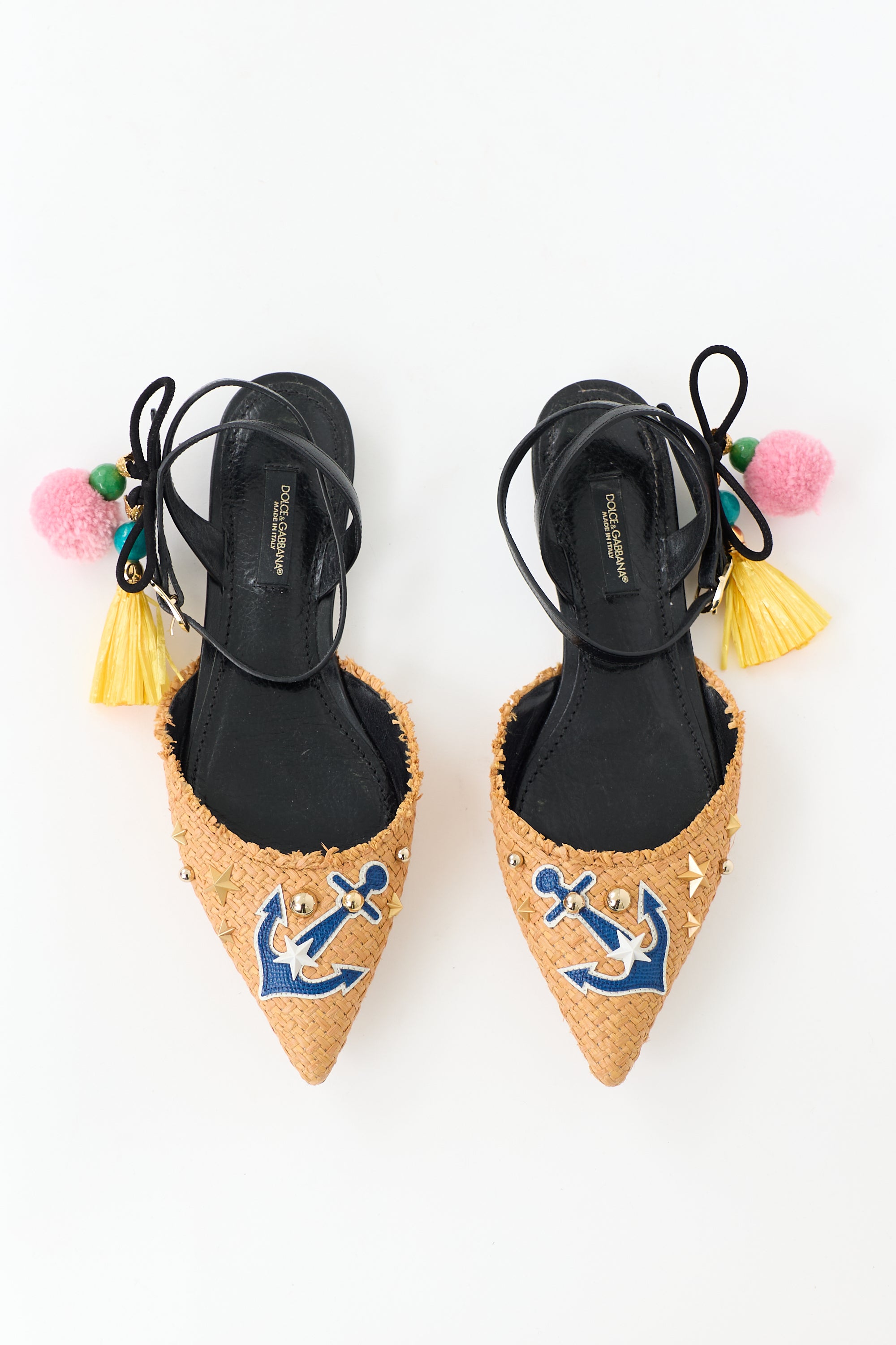 Dolce & Gabbana Raffia Anchor Embellished Flat
