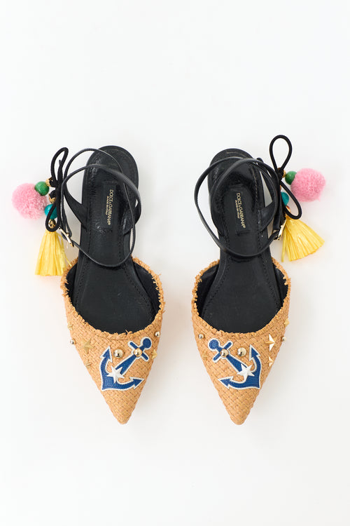 Dolce & Gabbana Raffia Anchor Embellished Flat
