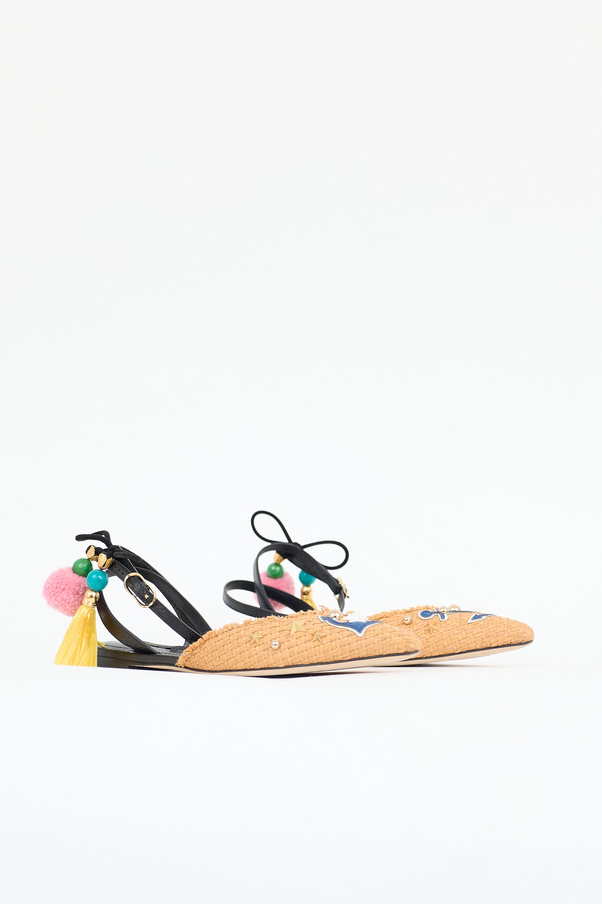 Dolce & Gabbana Raffia Anchor Embellished Flat