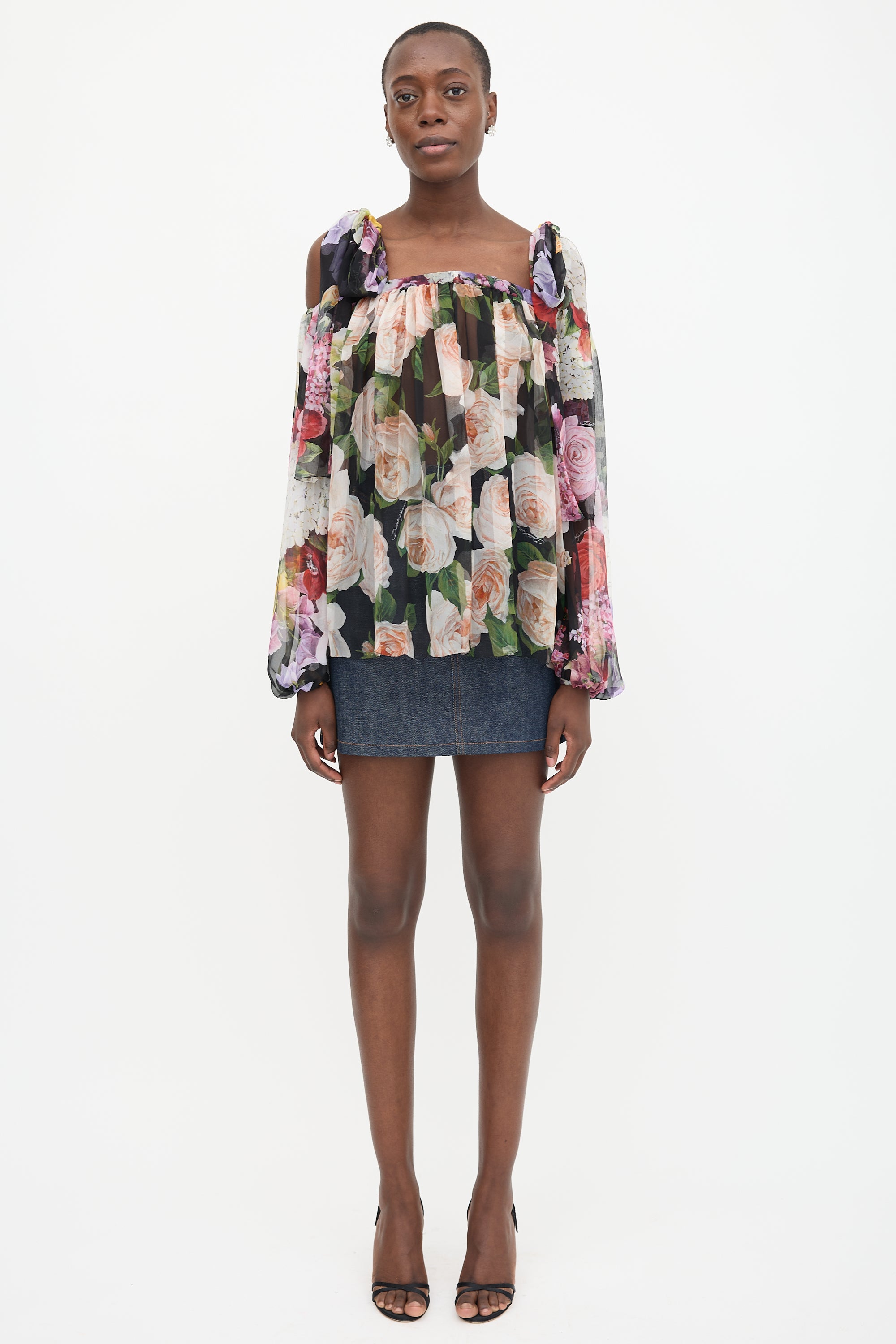Dolce & Gabbana Silk Floral Cold Shoulder Blouse