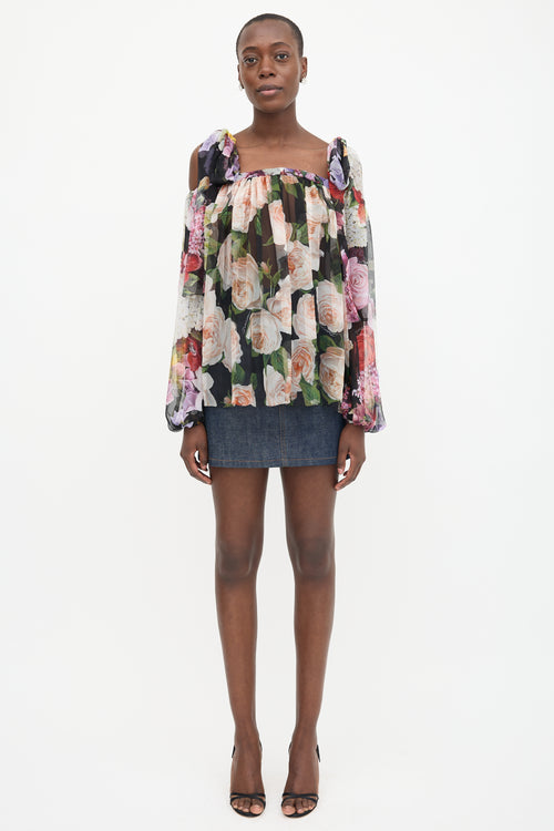 Dolce & Gabbana Silk Floral Cold Shoulder Blouse