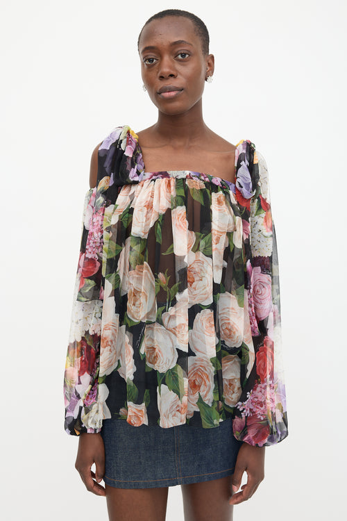 Dolce & Gabbana Silk Floral Cold Shoulder Blouse