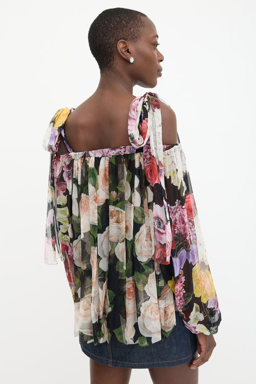 Dolce & Gabbana Silk Floral Cold Shoulder Blouse