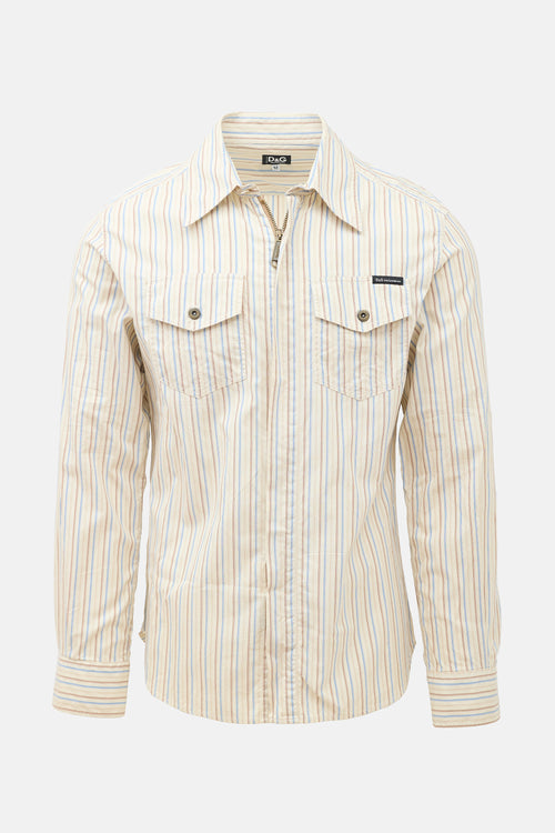 Dolce & Gabbana Vintage Zip Front Striped Shirt