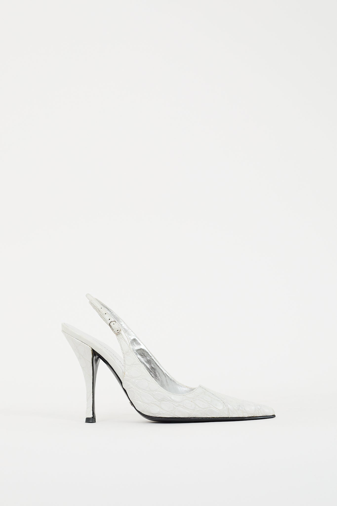 Dolce & Gabbana White Embossed Leather Slingback Pump