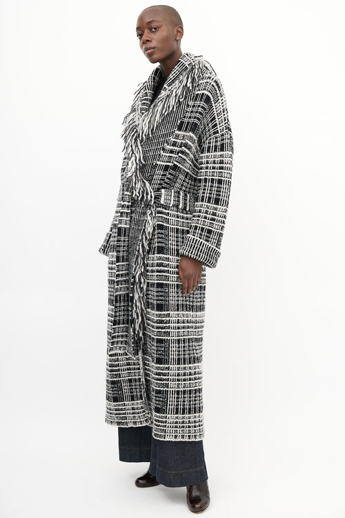 Dorothee Schumacher Black & White Tweed Boucle Fringe Coat