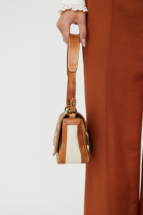 Dries Van Noten Cream & Brown Canvas Embroidered Bag
