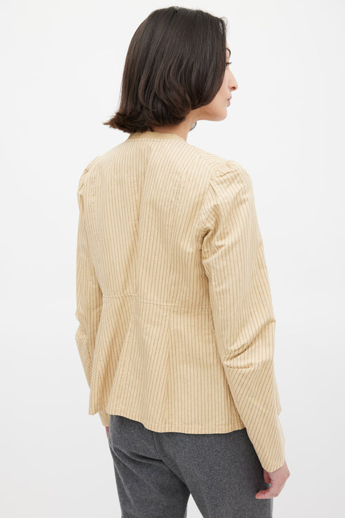 Dries Van Noten Beige Cotton & Linen Striped Tie Front Top