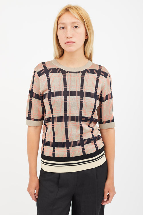 Dries Van Noten Beige & Multicolour Plaid Knit Top