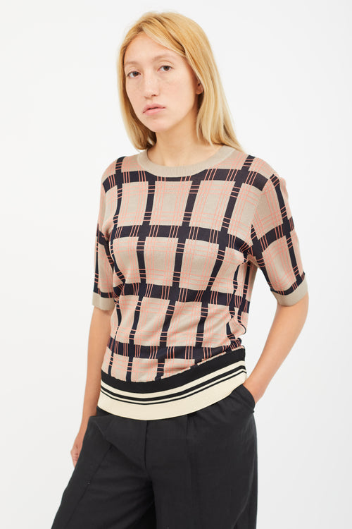 Dries Van Noten Beige & Multicolour Plaid Knit Top