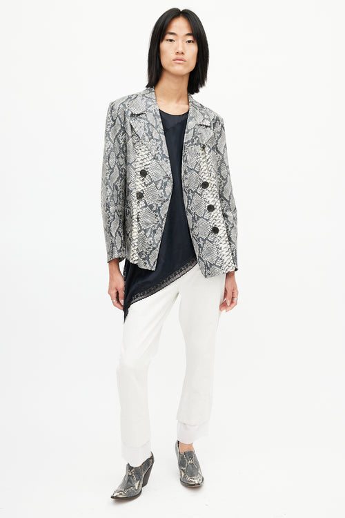 Dries Van Noten Beige & Multicolour Print Double Breasted Blazer