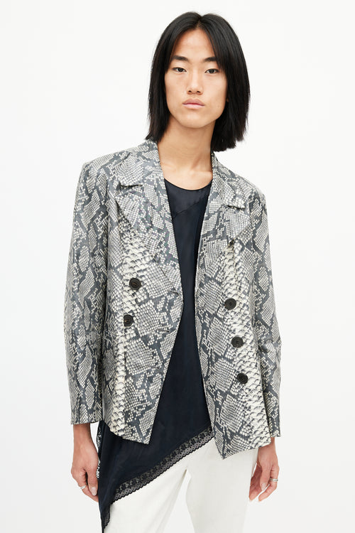 Dries Van Noten Beige & Multicolour Print Double Breasted Blazer
