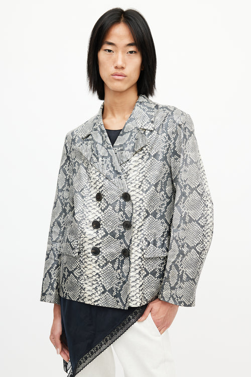 Dries Van Noten Beige & Multicolour Print Double Breasted Blazer