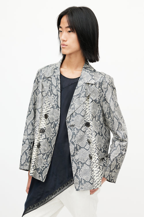 Dries Van Noten Beige & Multicolour Print Double Breasted Blazer