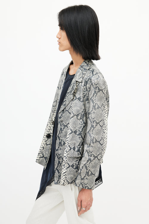 Dries Van Noten Beige & Multicolour Print Double Breasted Blazer