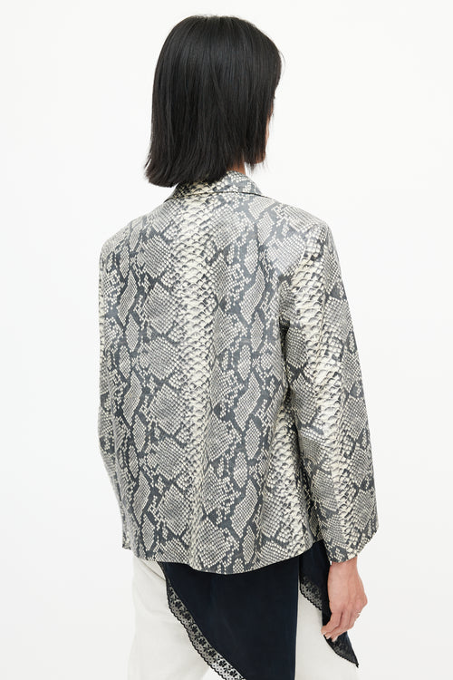Dries Van Noten Beige & Multicolour Print Double Breasted Blazer