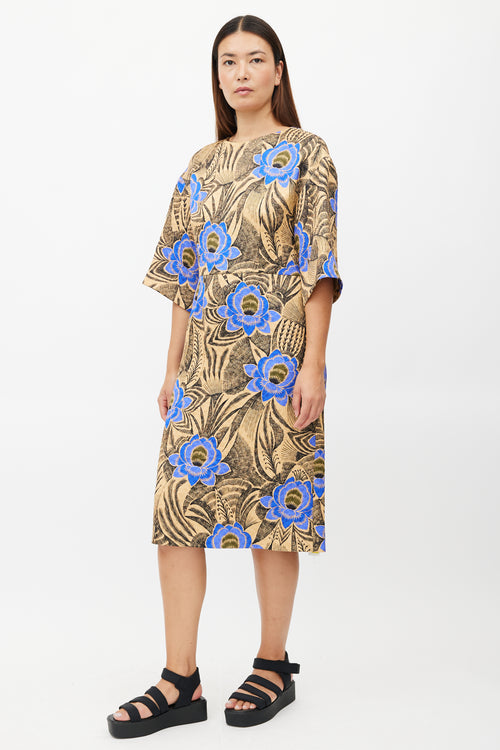 Dries Van Noten Beige & Multicolour Quilted Floral Dress