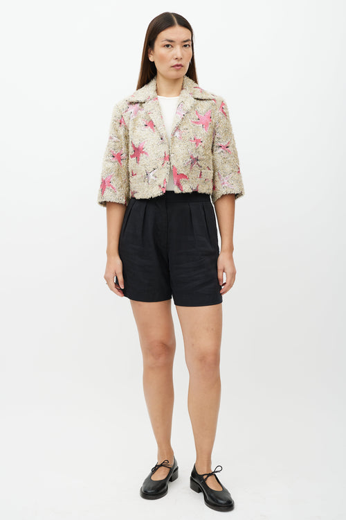 Dries Van Noten Beige & Pink Sparkly Star Pattern Jacket