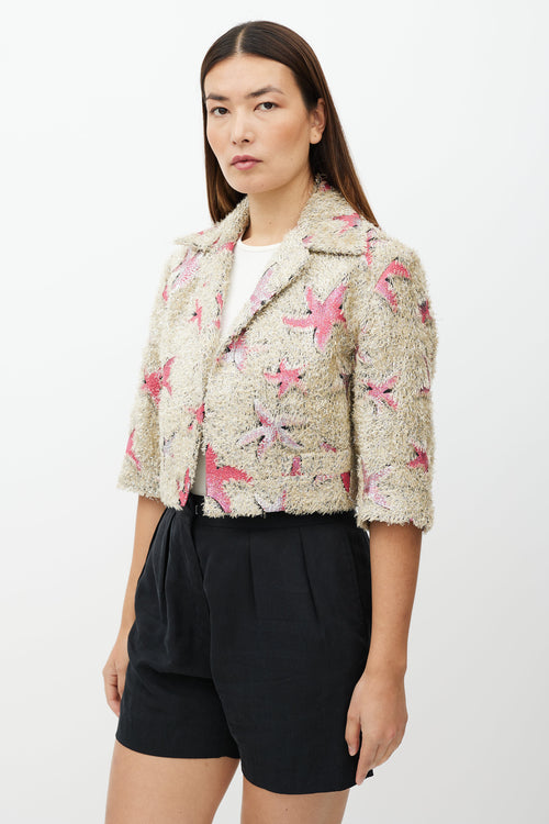 Dries Van Noten Beige & Pink Sparkly Star Pattern Jacket