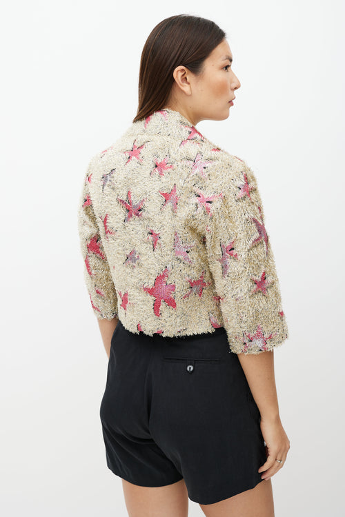 Dries Van Noten Beige & Pink Sparkly Star Pattern Jacket