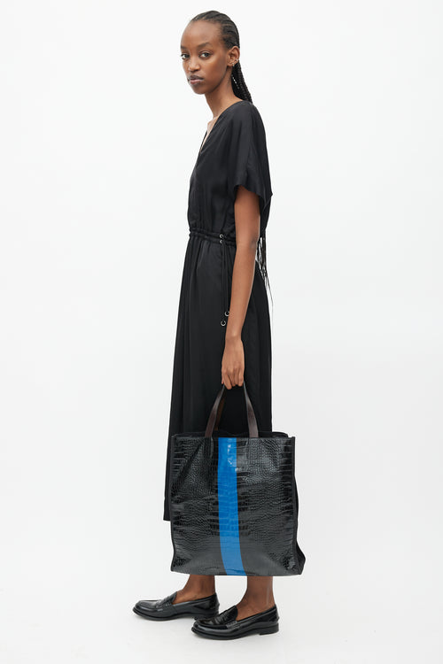 Dries Van Noten Black & Blue Embossed Leather Tote Bag