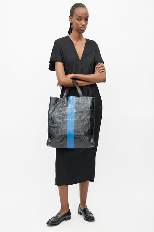 Dries Van Noten Black & Blue Embossed Leather Tote Bag