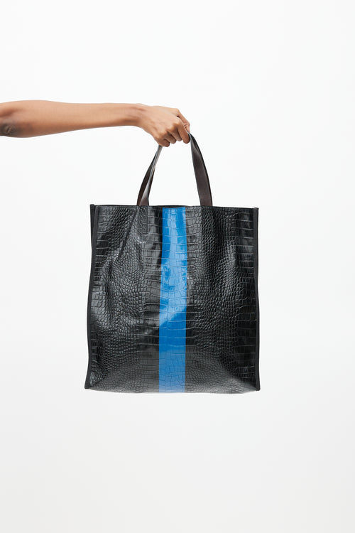 Dries Van Noten Black & Blue Embossed Leather Tote Bag