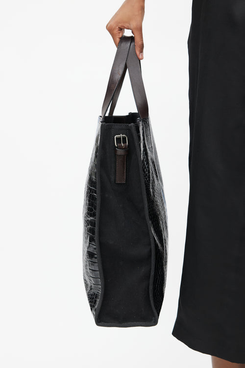 Dries Van Noten Black & Blue Embossed Leather Tote Bag